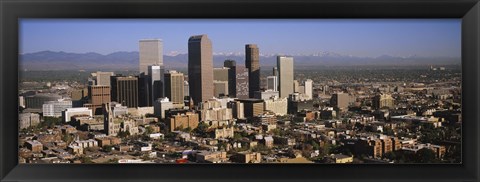 Framed Denver Skyscrapers with mountains in the background, Colorado Print