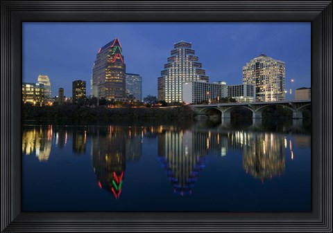 Framed Night view of Town Lake, Austin, Texas Print