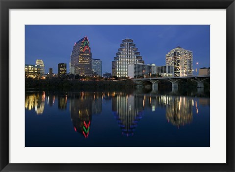 Framed Night view of Town Lake, Austin, Texas Print