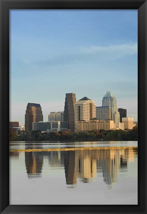 Framed Reflection of buildings in water, Town Lake, Austin, Texas Print