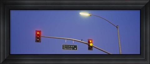 Framed Low angle view of traffic lights and a street sign, Silicon Valley, San Francisco, California Print