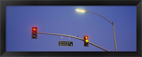 Framed Low angle view of traffic lights and a street sign, Silicon Valley, San Francisco, California Print