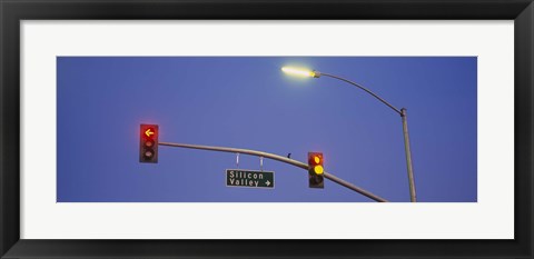 Framed Low angle view of traffic lights and a street sign, Silicon Valley, San Francisco, California Print