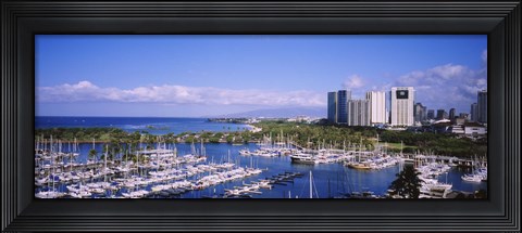 Framed Ala Wai, Honolulu, Hawaii with Boats Print