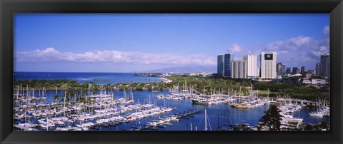Framed Ala Wai, Honolulu, Hawaii with Boats Print
