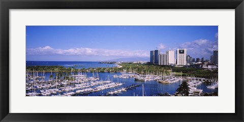 Framed Ala Wai, Honolulu, Hawaii with Boats Print
