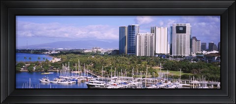 Framed Boats in Ala Wai, Honolulu, Hawaii Print