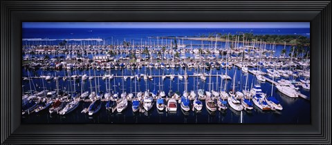 Framed High angle view of boats in a row, Ala Wai, Honolulu, Hawaii Print