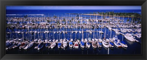 Framed High angle view of boats in a row, Ala Wai, Honolulu, Hawaii Print