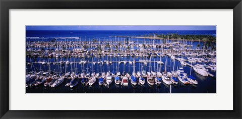Framed High angle view of boats in a row, Ala Wai, Honolulu, Hawaii Print