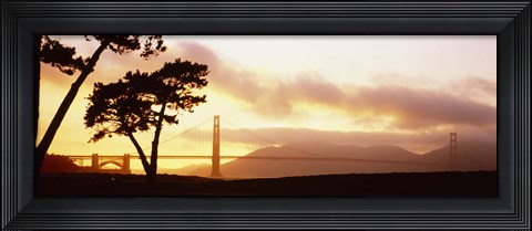 Framed Silhouette of trees at sunset, Golden Gate Bridge, San Francisco, California, USA Print