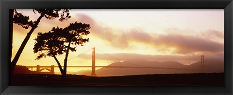 Framed Silhouette of trees at sunset, Golden Gate Bridge, San Francisco, California, USA Print