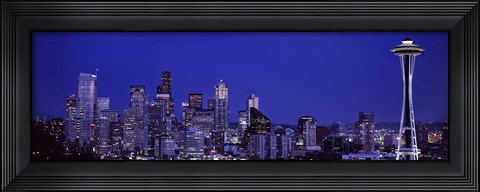Framed Seattle Skyline at Night Print