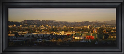 Framed High angle view of a city, San Gabriel Mountains, Hollywood Hills, City of Los Angeles, California, USA Print