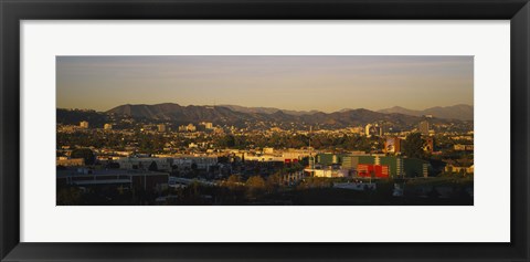 Framed High angle view of a city, San Gabriel Mountains, Hollywood Hills, City of Los Angeles, California, USA Print