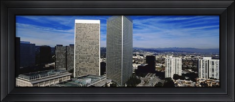 Framed High angle view of a city, San Gabriel Mountains, Hollywood Hills, Century City, City of Los Angeles, California, USA Print