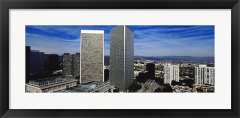 Framed High angle view of a city, San Gabriel Mountains, Hollywood Hills, Century City, City of Los Angeles, California, USA Print