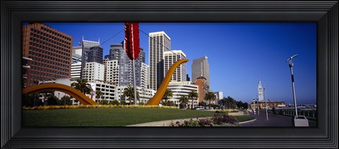 Framed Low angle view of a sculpture in front of buildings, San Francisco, California, USA Print