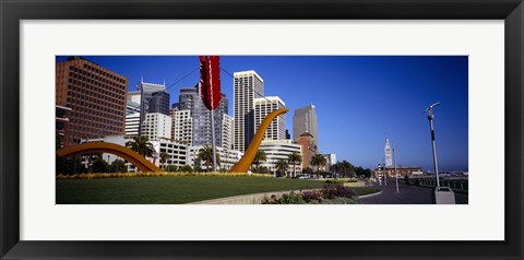 Framed Low angle view of a sculpture in front of buildings, San Francisco, California, USA Print