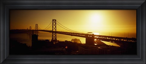 Framed High angle view of a suspension bridge at sunset, Bay Bridge, San Francisco, California, USA Print