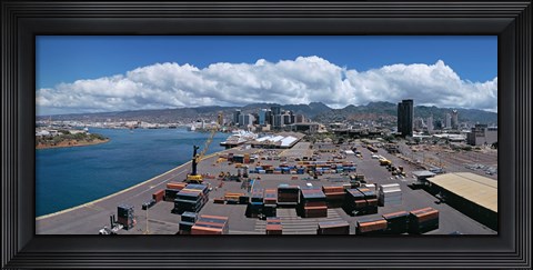 Framed Cargo containers at a harbor, Honolulu, Oahu, Hawaii, USA 2007 Print