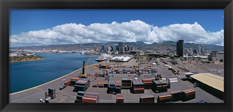 Framed Cargo containers at a harbor, Honolulu, Oahu, Hawaii, USA 2007 Print
