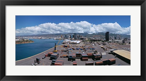 Framed Cargo containers at a harbor, Honolulu, Oahu, Hawaii, USA 2007 Print