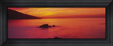 Framed Panoramic view of the sea at dusk, Leo Carillo State Park, Carillo, Los Angeles County, California, USA Print