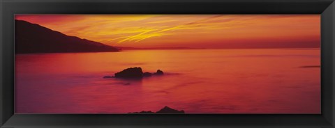 Framed Panoramic view of the sea at dusk, Leo Carillo State Park, Carillo, Los Angeles County, California, USA Print