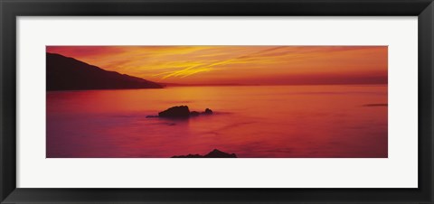 Framed Panoramic view of the sea at dusk, Leo Carillo State Park, Carillo, Los Angeles County, California, USA Print