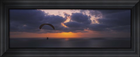 Framed Silhouette of a person paragliding over the sea, Blacks Beach, San Diego, California, USA Print