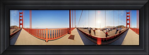 Framed Group of people on a suspension bridge, Golden Gate Bridge, San Francisco, California, USA Print