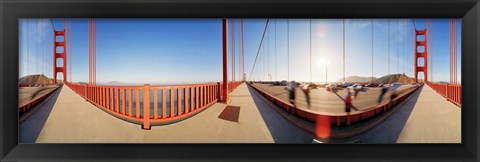 Framed Group of people on a suspension bridge, Golden Gate Bridge, San Francisco, California, USA Print