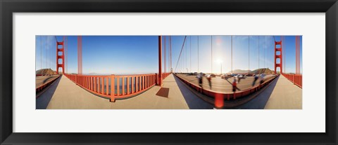 Framed Group of people on a suspension bridge, Golden Gate Bridge, San Francisco, California, USA Print