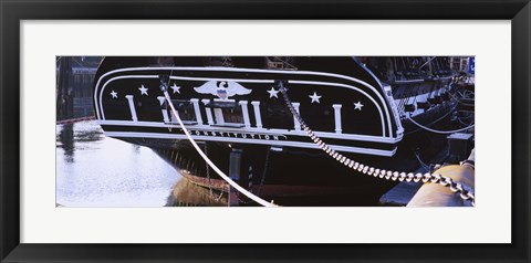 Framed Warship moored at a harbor, USS Constitution, Freedom Trail, Boston, Massachusetts, USA Print