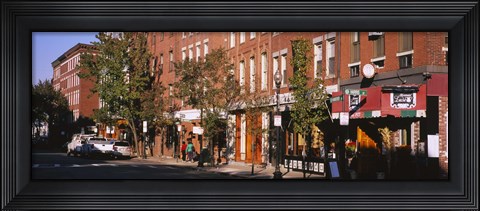 Framed Stores along a street, North End, Boston, Massachusetts, USA Print