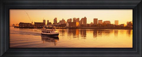 Framed Ferry moving in the sea, Boston Harbor, Boston, Massachusetts, USA Print