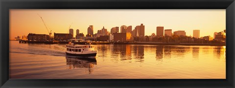 Framed Ferry moving in the sea, Boston Harbor, Boston, Massachusetts, USA Print