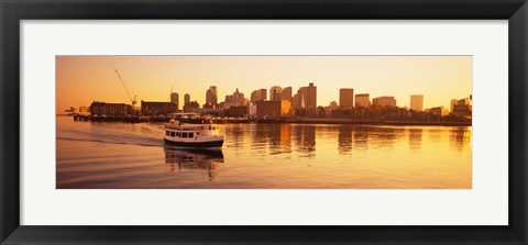 Framed Ferry moving in the sea, Boston Harbor, Boston, Massachusetts, USA Print