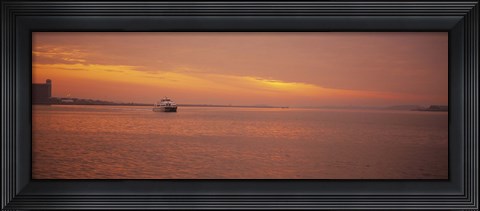 Framed Ferry moving in the sea at sunrise, Boston, Massachusetts, USA Print