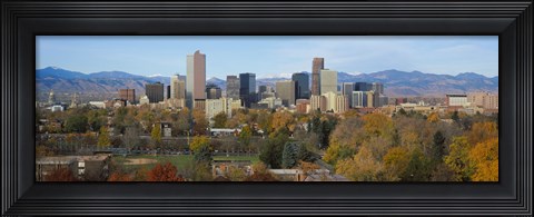 Framed Skyscrapers in a city with mountains in the background, Denver, Colorado Print