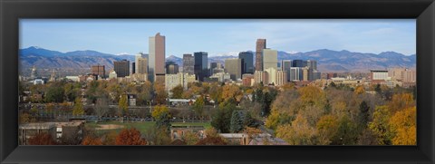 Framed Skyscrapers in a city with mountains in the background, Denver, Colorado Print