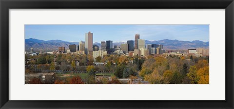 Framed Skyscrapers in a city with mountains in the background, Denver, Colorado Print