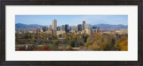 Framed Skyscrapers in a city with mountains in the background, Denver, Colorado Print