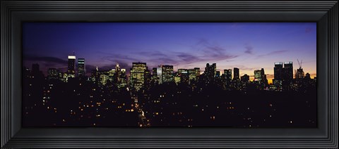 Framed Skyscrapers in a city lit up at night, Manhattan, New York City, New York State, USA Print
