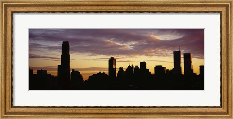 Framed Silhouette of skyscrapers at sunset, Manhattan, New York City, New York State, USA Print