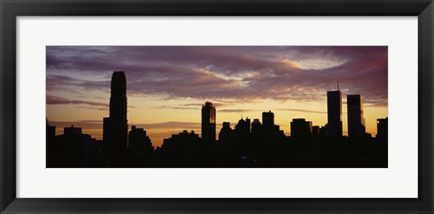 Framed Silhouette of skyscrapers at sunset, Manhattan, New York City, New York State, USA Print