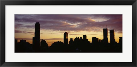 Framed Silhouette of skyscrapers at sunset, Manhattan, New York City, New York State, USA Print