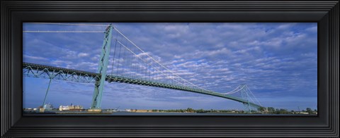 Framed Low angle view of a suspension bridge over the river, Ambassador Bridge, Detroit River, Detroit, Michigan, USA Print