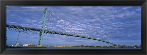 Framed Low angle view of a suspension bridge over the river, Ambassador Bridge, Detroit River, Detroit, Michigan, USA Print